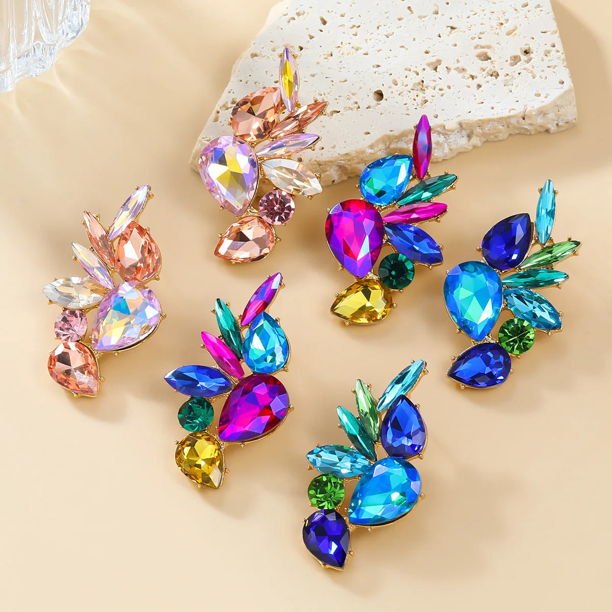 2024 Fashion Jewelry Earrings Fashion Colorful Diamond Earrings Diamond Flower Full Crystal Rhinestone Gold Stud Earrings