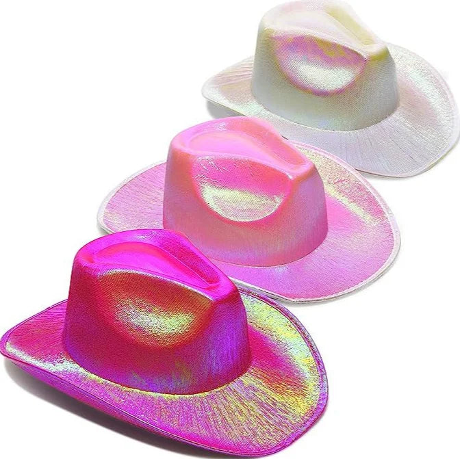 Adult Iridescent Holographic Party Favors Cowboy Hats Cowgirl Party Hat for Women in Metallic Colors