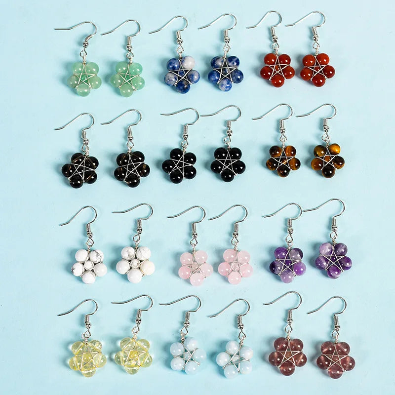 Healing Rose Quartz Earring and Amethyst Flower Eardrop Natural Quartz Crystal Jewelry Handcrafted Other Crystal Crafts