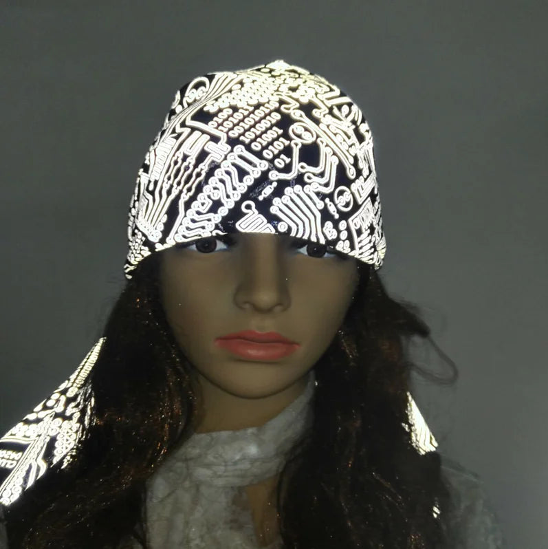 100% Polyester Silk Screen Printing High Light Reflective Silver Color Skinny Fabric Multifunction Magic Headwear for Safety