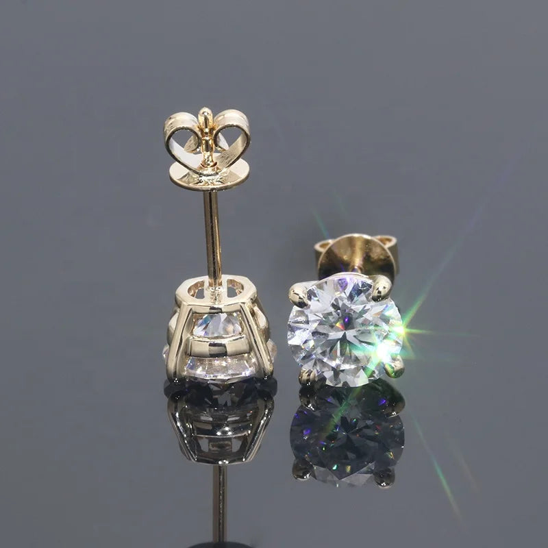 1 Ct X 2 Total 2 Carats Classic Four Claws Stud Earrings 18 k White Gold / Yellow Gold Moissanite Diamond Earrings