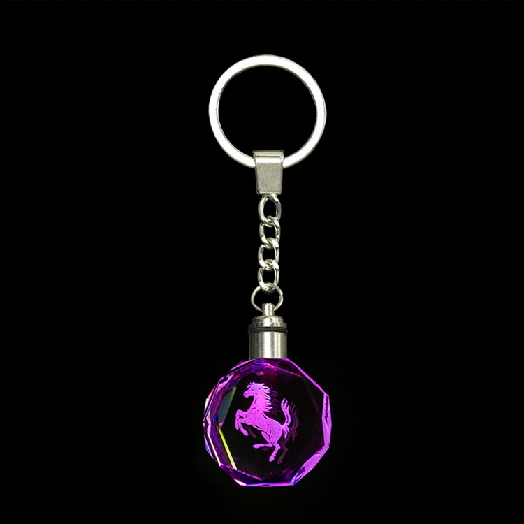 Pujiang Wholesale K9 Blank Crystal Glass LED Keychain Custom 3D Laser Engraving Crystal Horse Keychain for Promotional Gift
