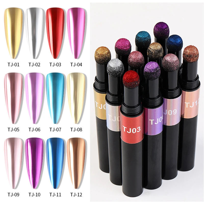 Nail TJ12 Color Nail Solid Loose Powder Chameleon Titanium Gold Powder Coated Magic Mirror Liner Pigment Brush Air Cushion Pen