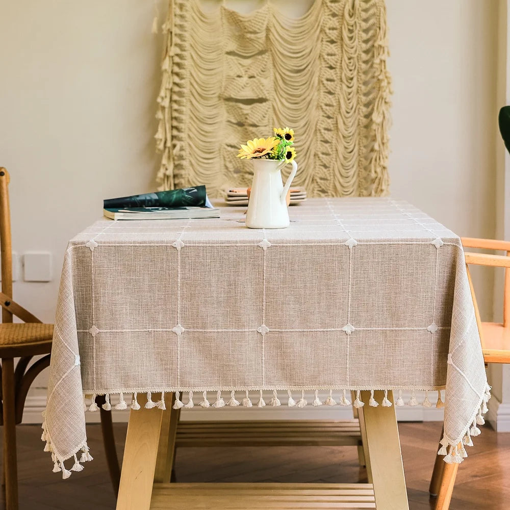Tablecloth Kitchen & Table Linens Gray Rustic Table Cover Farmhouse Rectangle Square Tablecloth Tassel Table Cloth