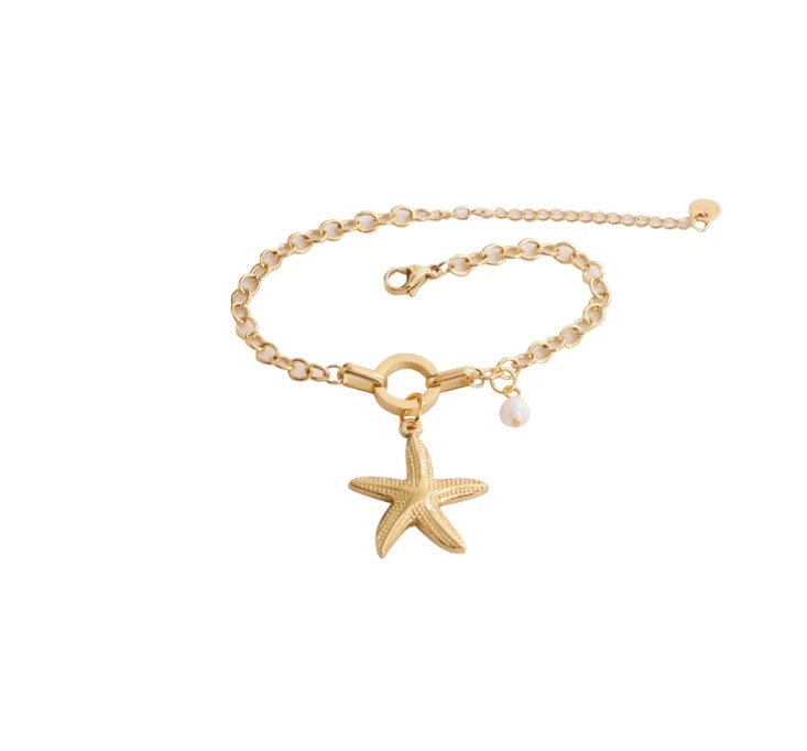 Zooying Titanium Steel Ocean Beach Series Double Sided Starfish Shell Pearl O-ring Splicing Bracelet for Women