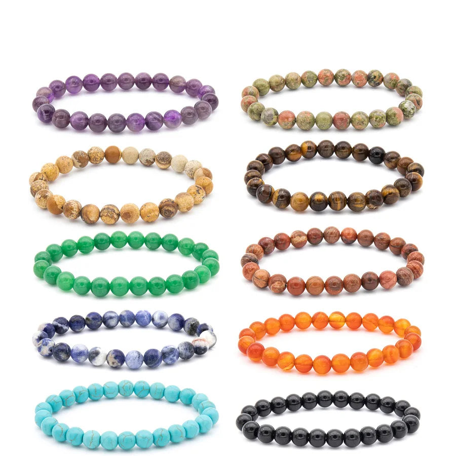 18 Designs Gemstone Quartz Crystal Bracelet  8mm Stretch Healing Crystal Stone Natural Bead Bracelets
