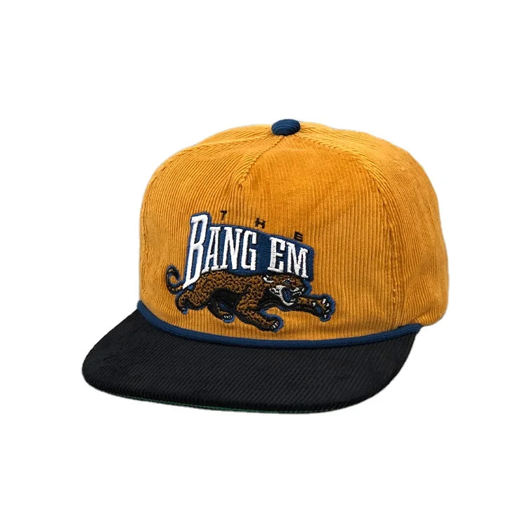 Custom 6 Panel Snapback Corduroy Oxford Fitted Hat with Dot Pattern Curved Brim Unisex Vintage Design