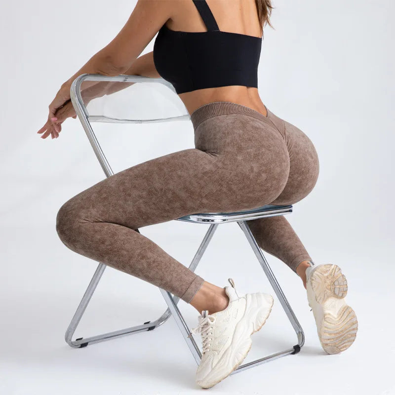 Women's High Waist Yoga Pants Leggings Solid Pattern Tummy Control Scrunch Butt Lifting Seamless Leggings