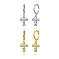 YHE0184  Small Cubic Zirconia CZ Hoop Earring Cross Diamond Jewelry Women 14k Gold Plated Sterling Silver 925 Cross Earrings