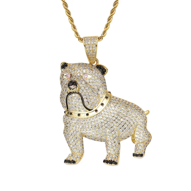 Wholesale Solid Gold Filled Hiphops Jewelry Anime Pet Dog Pendant Necklace AAA Cubic Zirconia Jewelry Diamond Head Dog Necklace