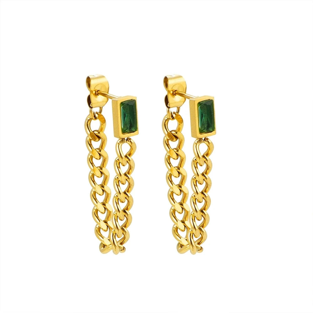 Wholesale Luxury 18K Gold Plated Chain Earrings Irregular Zircon Studs Fashion Jewelry for Women's Anniversary