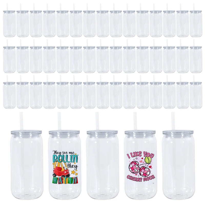 Custom Plastic Drinkware 16oz All clear Acrylic Clear Can Plastic Tumbler With clear PP Lid for Vinyl UV DTF