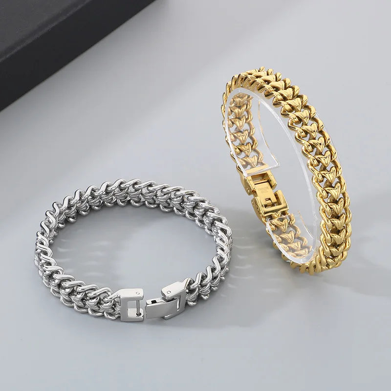 Europe Popular Hip Hop Style Bracelets 18K Gold Plated Stainless Steel Men Women Cuban Link Chain Bracelet Fashion Jewelry