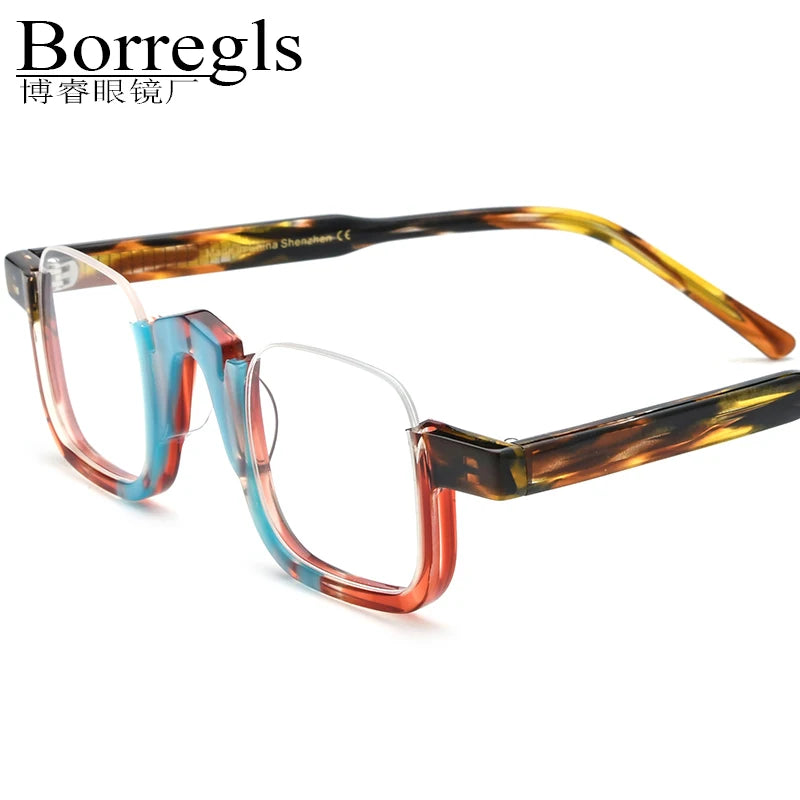Borregls Acetate Glasses Frame 2025 New Fashion Semi-Rimless Half -Rim Small Eyeglasses Women Optical Spectacle Eyewear 19352