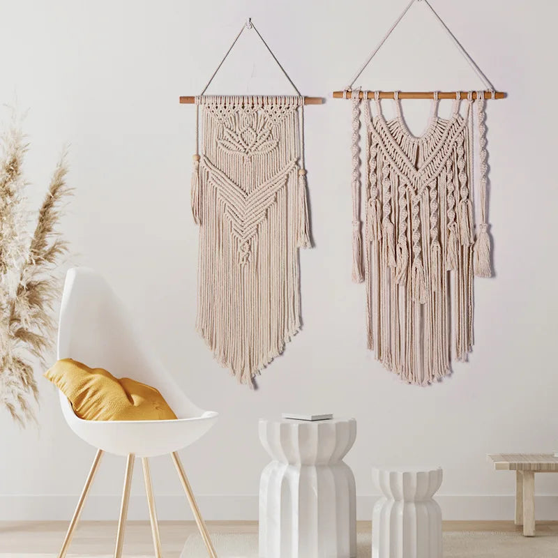 Cotton Rope Cord Woven Tapestry Decorative Wall Art for Living Room Home Decorations