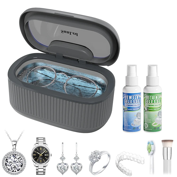 China Custom 45kHz High Frequency Vibration Mini Portable Household Ultrasonic Jewelry Cleaner Machine with Cleaning Solution