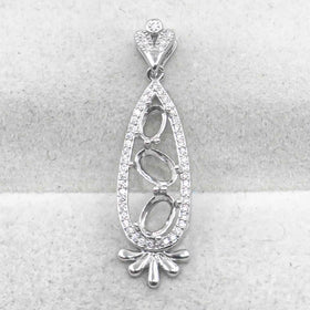 Sterling Silver 3*4+4*5mm Semi Mount Pendant Empty Frame Blank Support Setting S925 Base Hold Without Center Stone for DIY Inlay