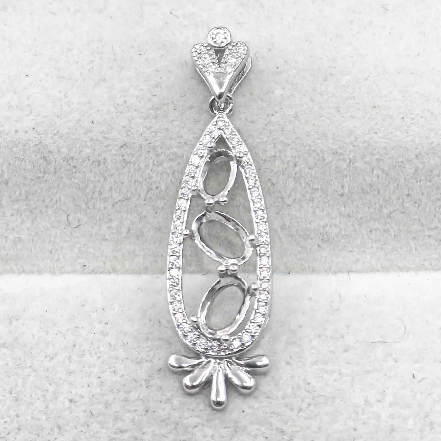 Sterling Silver 3*4+4*5mm Semi Mount Pendant Empty Frame Blank Support Setting S925 Base Hold Without Center Stone for DIY Inlay