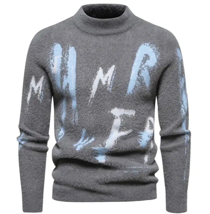 Custom Men Sweater Letter Print Pullover Knitwear Winter Round Neck Cotton Knitted Designer Custom Knit Sweater