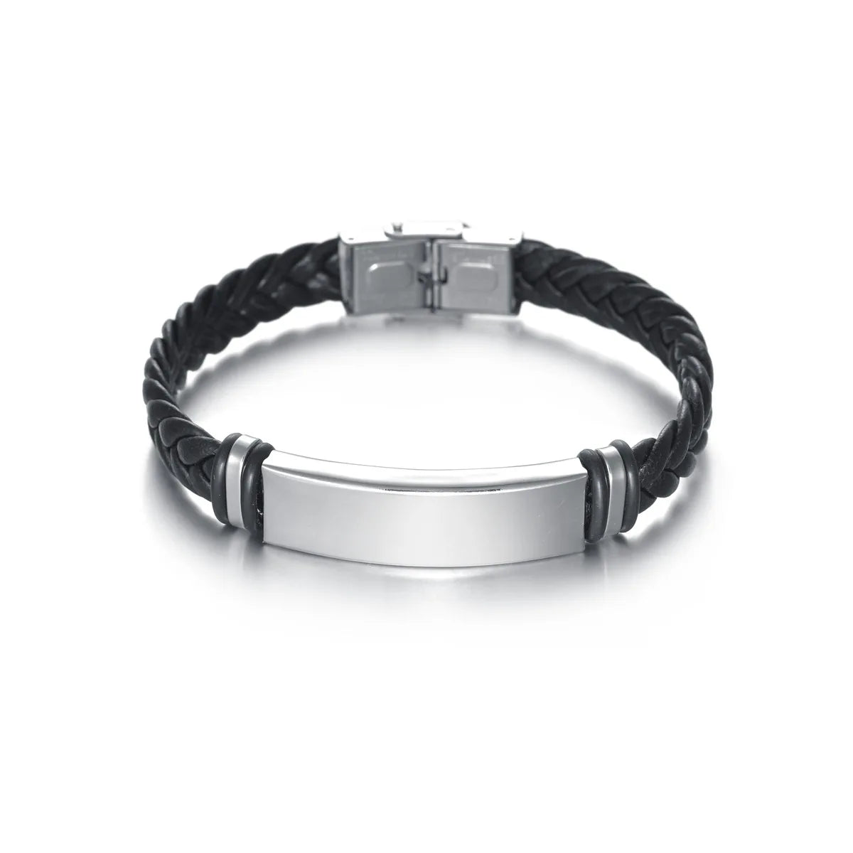 Wholesale Personal Engraved Stainless Steel Bracelet Jewelry Handmade Woven Leather Cuff Couple Bracelet for Men Stainless Steel