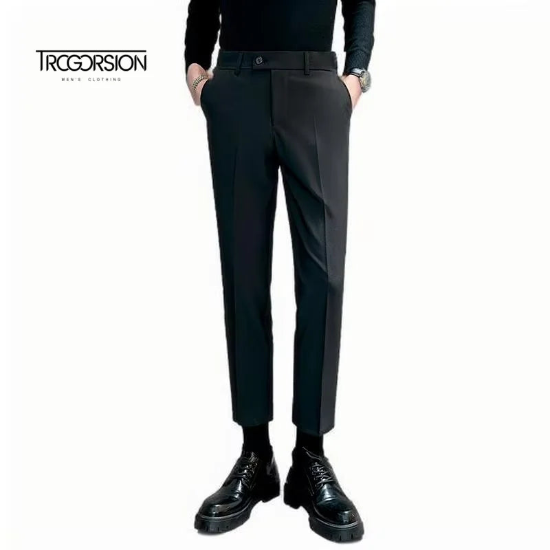 Men's Business Casual Nine-Point Trousers Slim Straight Tube Anti-Wrinkle Non-Ironing Hanging Thin Suit Plus Size Pants Garment