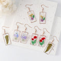 Transparent Flower Resin Drop Dangle Earrings Dried Flower Pendants Earrings Flat Clear Gold Foil Stainless Steel Earring
