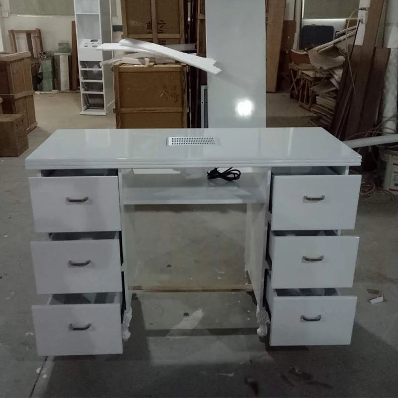 Nail Salon Furniture With Dust Cleaner Wholesale White Modern Design Customized Beauty Salon Desk Nail Manicure Table for Sale