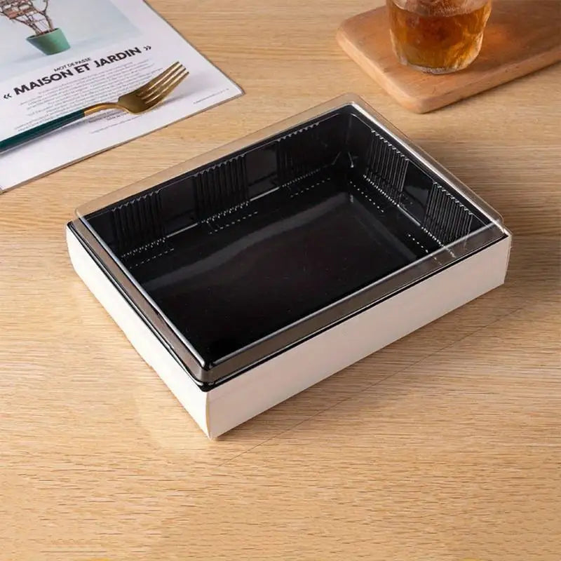 Disposable Biodegradable Eco Friendly Japanese Wooden Bento Lunch Meal Tiffin Box Transparent Plastic Container Packaging Box