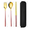 Camping Stainless Steel Gold Plated Portable Case Lunch Box Travel Flatware Set Cutlery With Box