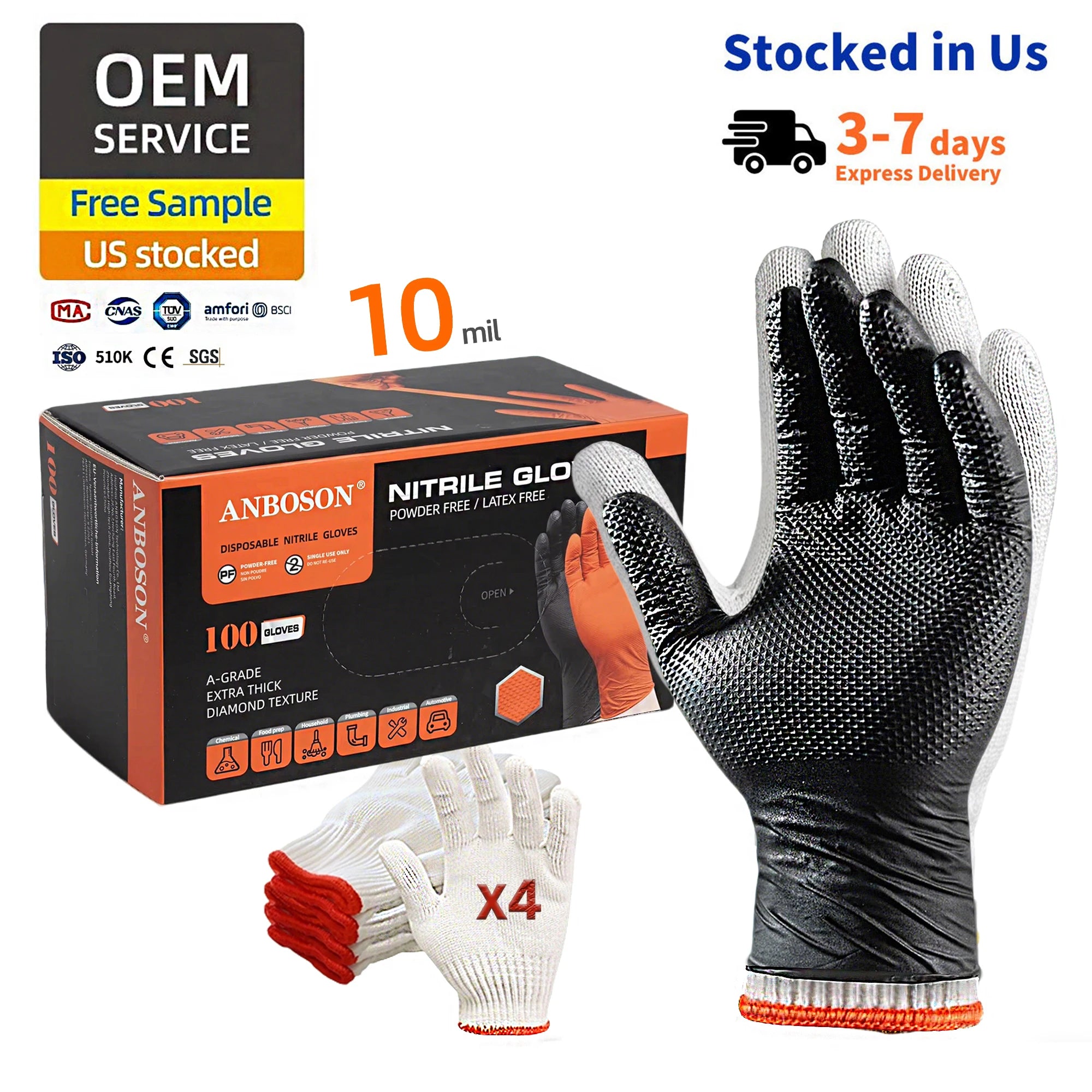 ANBOSON Barbecue Grilling Cooking Black Disposable Nitrile Cotton Bbq Gloves Heat Resistant