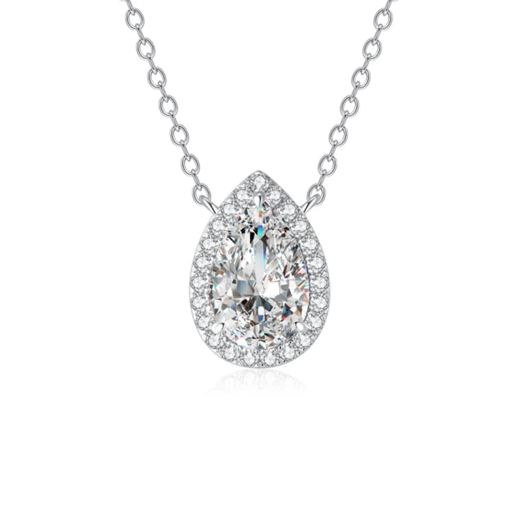 Rhodium Plated S925 Mother's Day Luxury Gifts Teardrop CZ Pendant Necklace