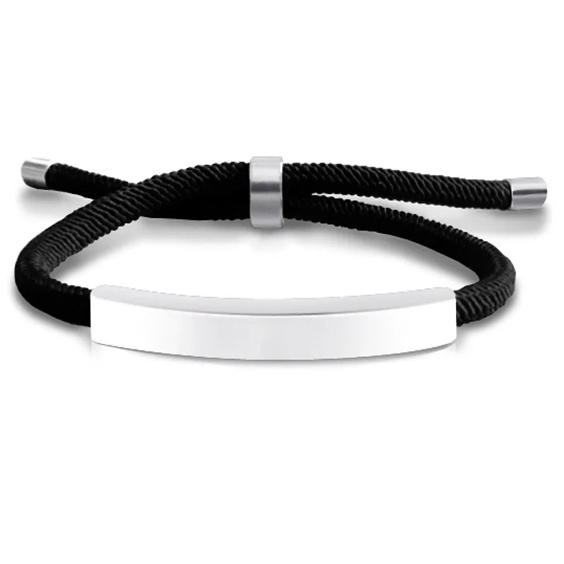 Wholesale Custom Carved Stainless Steel Bracelet Adjustable Braided Rope Friendship Bracelets Braided Rope  Steel Bar Bracelet