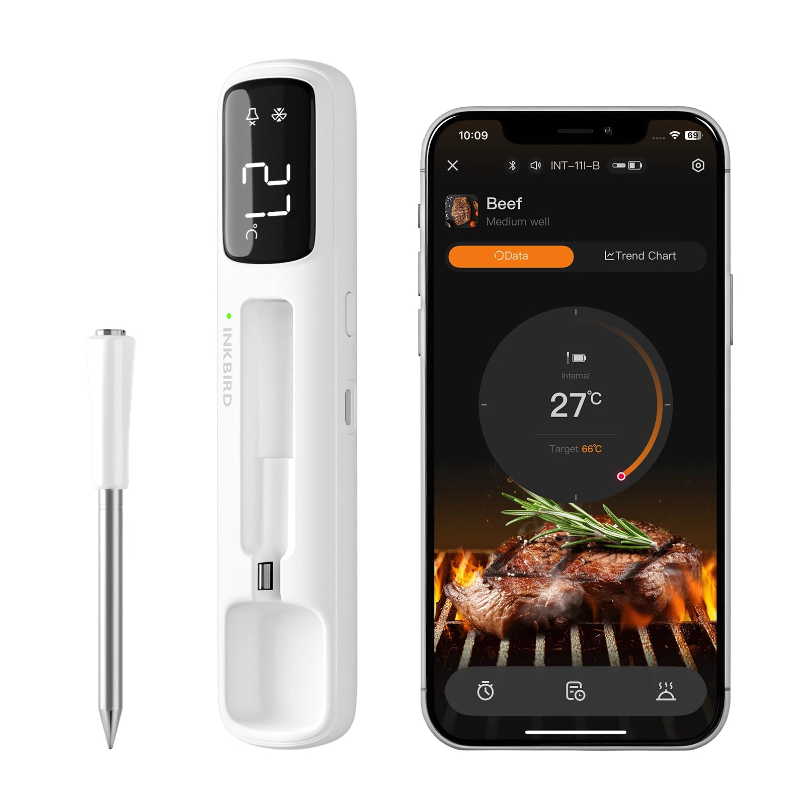INKBIRD INT-11I-B  Mini Wireless Meat Thermometer for BBQ Grill Oven and Smoker