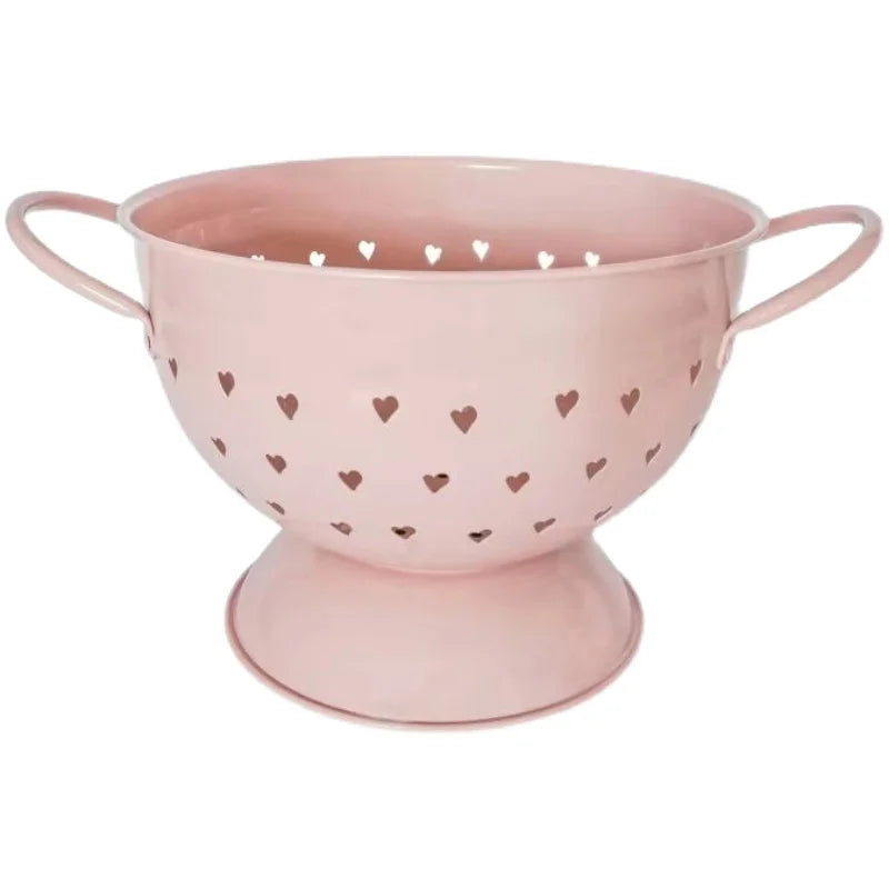 Galvanized Metal Fruit Basket Round Kitchen Colander with Colorful Punching Holes & Enamel Handle for Washing & Straining Foods
