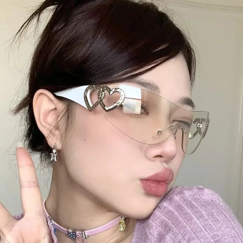 Connected Double Love Gold Metal Frameless Sunglasses Y2K Style Glasses for Women Men UV400 Fashionable Frameless Sunglasses