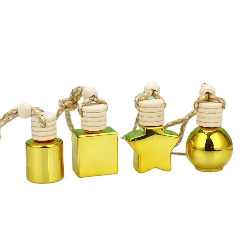8ml Color Electroplated Glass Perfume Bottle Car Aromatherapy Bottle with Lanyard Car Hanging Perfume Bottle Stock