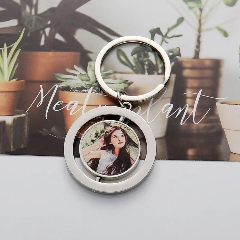 True Design Low MOQ Sublimation Custom Rotating Keychain Double-sided Rotating Metal Keychains