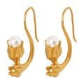 Factory Wholesale Dangling Earrings Tulip Imitation Pearl Brass Jewelry Earring Gold Plated Earrings