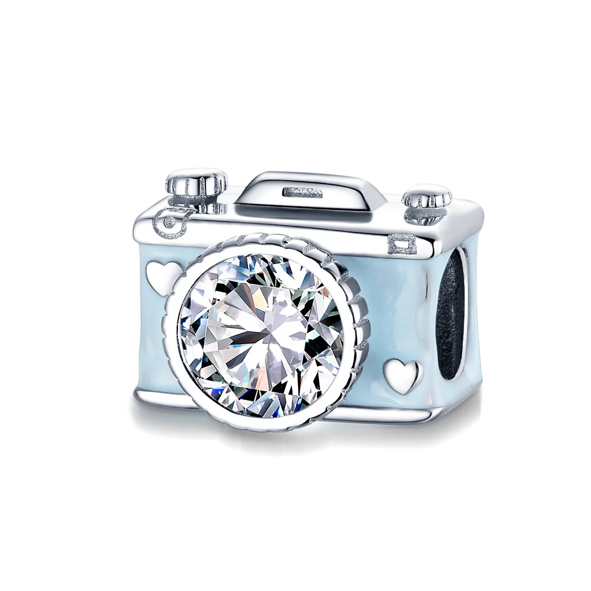 New Arrival 925 Sterling Silver Blue Enamel Camera Charm Beads Fit Women Bracelet DIY Fine Jewelry Pendant Making BSC264