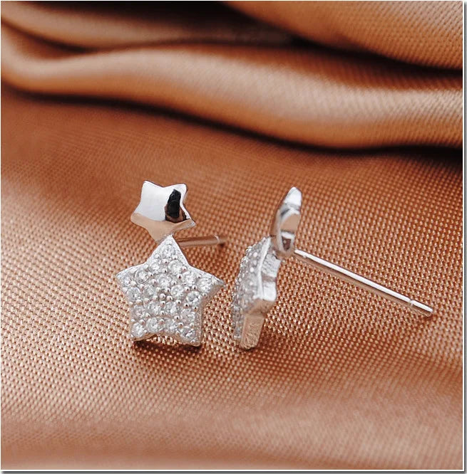 Wholesale 925 Sterling Silver Female Earrings Cute Five-Pointed Star Studded Gold Plated Korean Fashion for Party