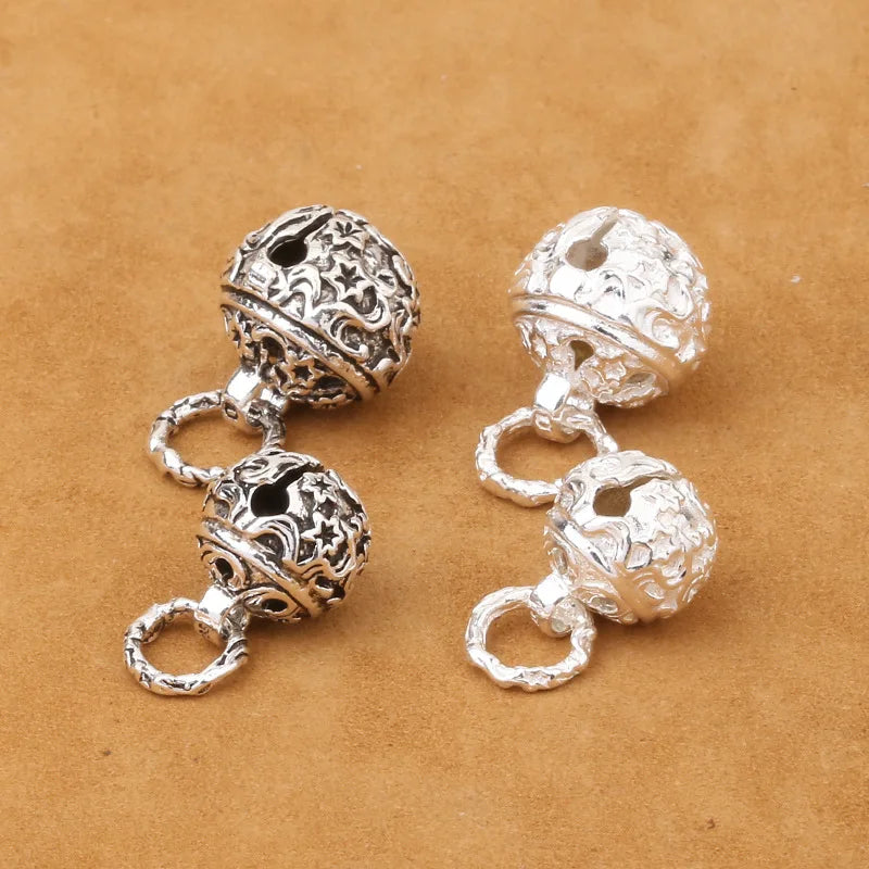 8mm 10mm 12mm Wholesale Retro 925 Sterling Silver Star and Moon Pattern lion Bell Charm Pendant for Jewelry Making