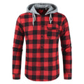 RNSHANGER Autumn Mens Single Breasted Harajuku Shirts Casual Long-sleeved Hooded Male Plaid Shirt With Pockets