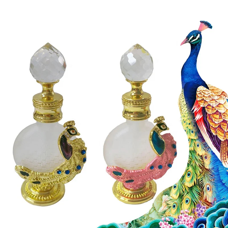 15ml Arabian Popular Metal Peacock Perfume Bottle Essential Oil Refillable Attar Bottles Factory Outlet