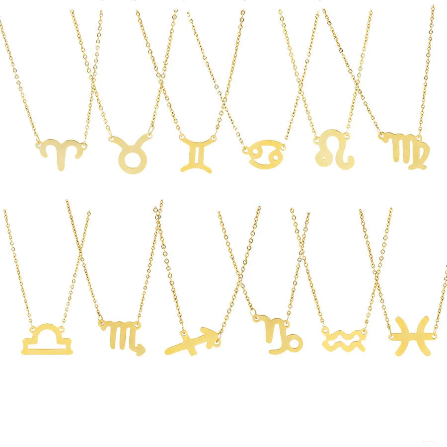 Women Stainless Steel Zodiac Necklace Jewelry Female Lucky 12 Animal Zodiac Sign  Pendant Necklace Choker Chain