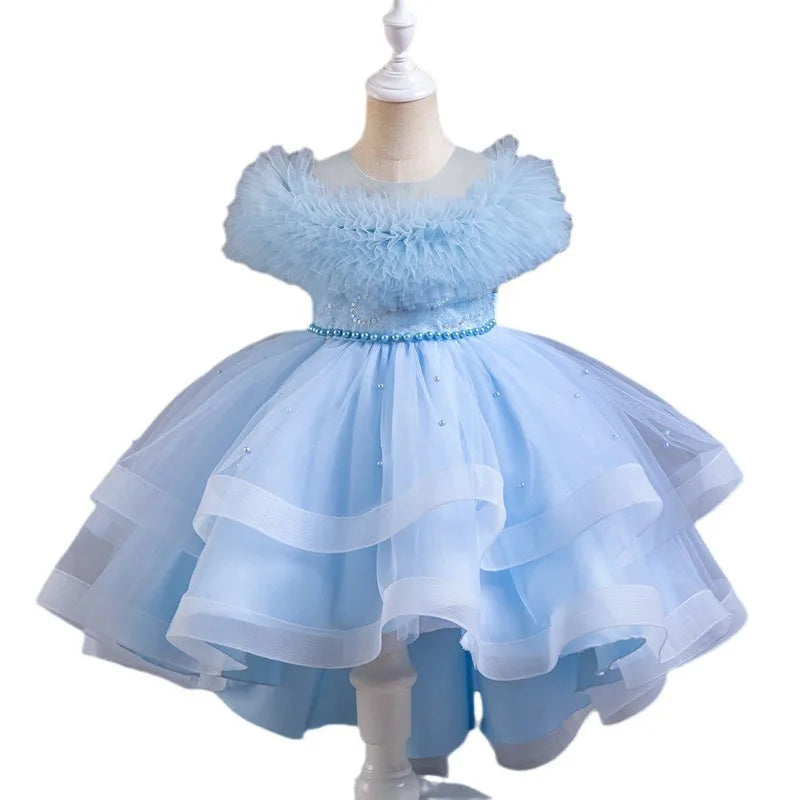 Hot Selling Children's Dresses Lace  Ruffles Sleeveless Wedding Flower Girls Dresses Princess Dresses