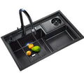 New Black Nanometer 304 Stainless Steel Waterfall Kitchen Sink 3MM Thickness Large Single Slot Above Mount Waterfall Faucet