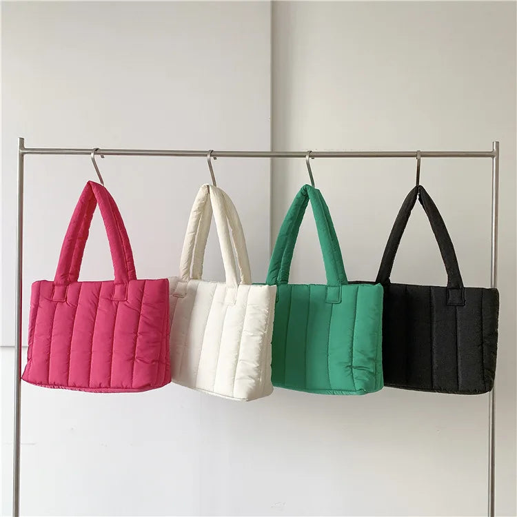 Winter New Fashion Women's Handbag Solid Color with Vertical Stripe Embroidery Tote Shoulder Bag Lady Style