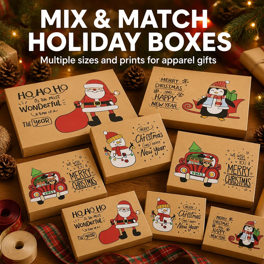 3 Sizes Christmas Kraft Paper Gift Wrapping Folder Boxes for Clothes Sweaters Coats-Recyclable Holiday Favors