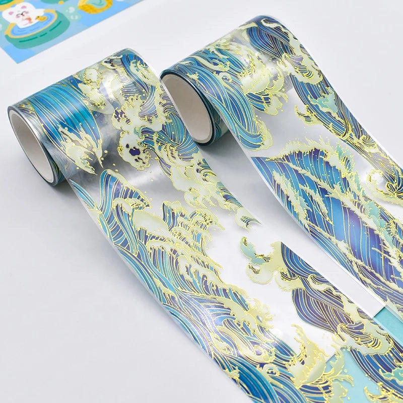 Custom 3D Gold Foil PET Tape Sticker Rolls Manufacturer for Journaling Ocean Theme Planner DIY
