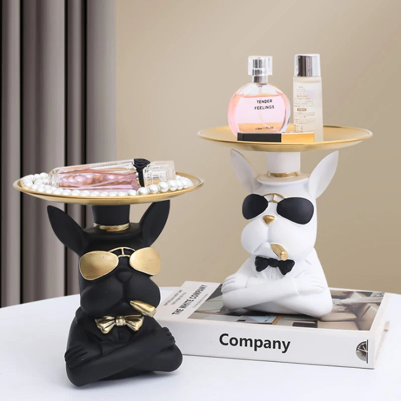 Nordic Resin Cool Bulldog Statue Door Key Storage Box Decor Home  Living Room Animal Tray Figurines Desktop Decor Accessories